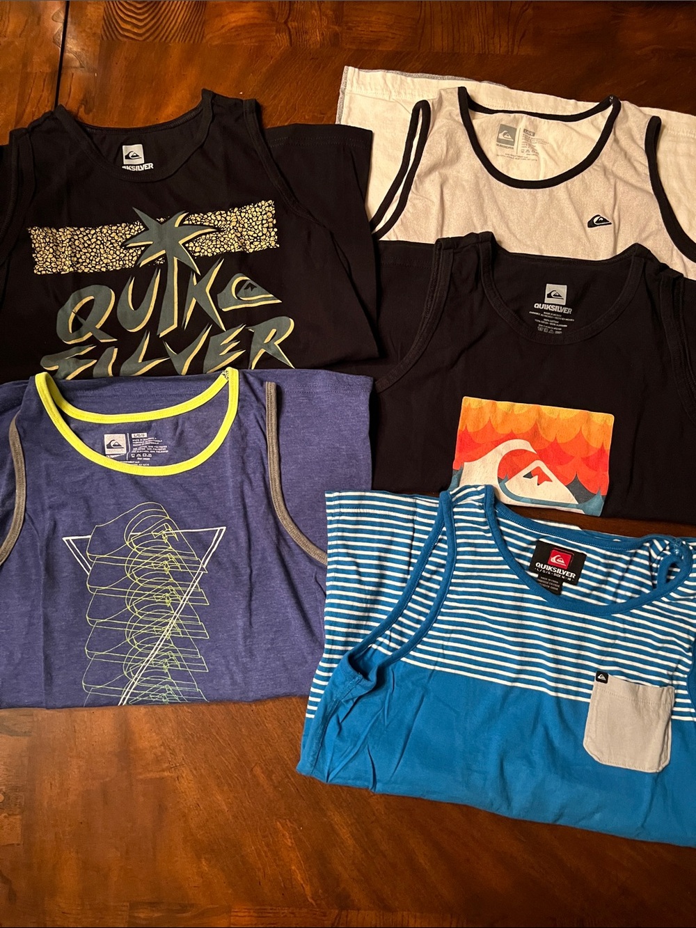 Bundle of 5 Quiksilver Blue Striped Tank Top with Pocket